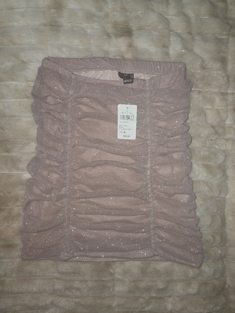 Women's Ruched Glitter Mini Skirt - Blush Pink